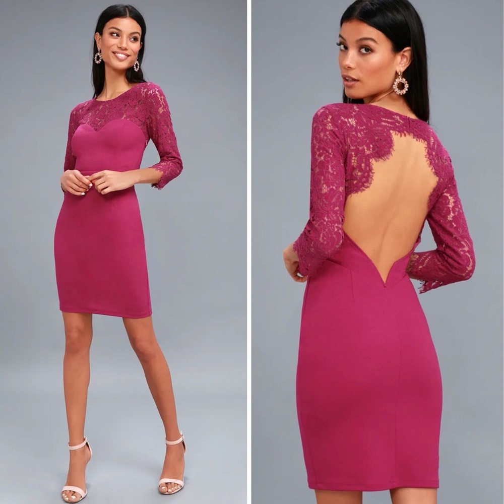 NWT Lulus All the Stars Magenta Pink Lace Backless Valentine’s Day Dress